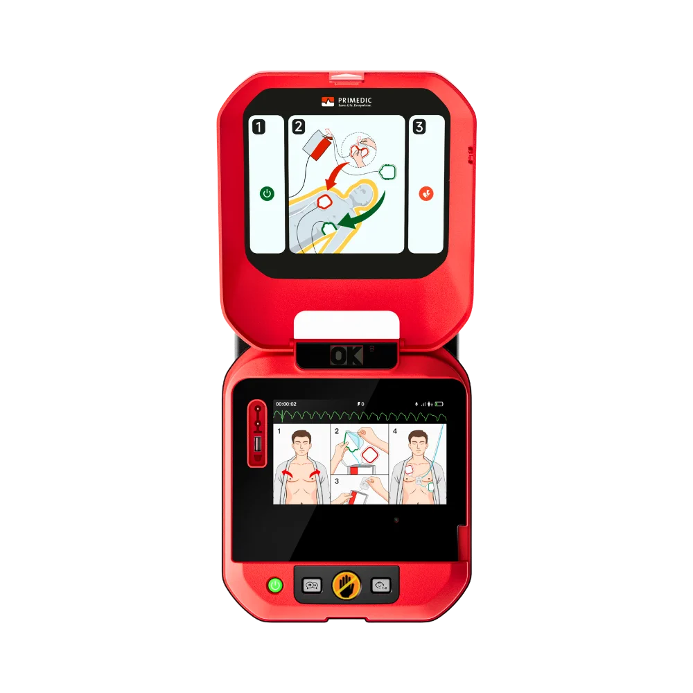 Primedic HeartSave YA Vollautomat mit 7 ZOLL Farbdisplay und CPR-Feedback und WiFi-Modul offen