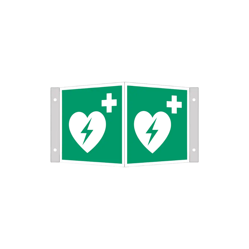 EverGlow Winkelschild AED Defibrillator 15x15cm gem. ASR 1.3 EverGlow Winkelschild AED Defibrillator 15x15cm gem. ASR 1.3