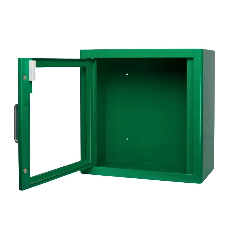ARKY AED Wandschrank mit Alarm grün ARKY AED Wandschrank grün mit Alarm offen