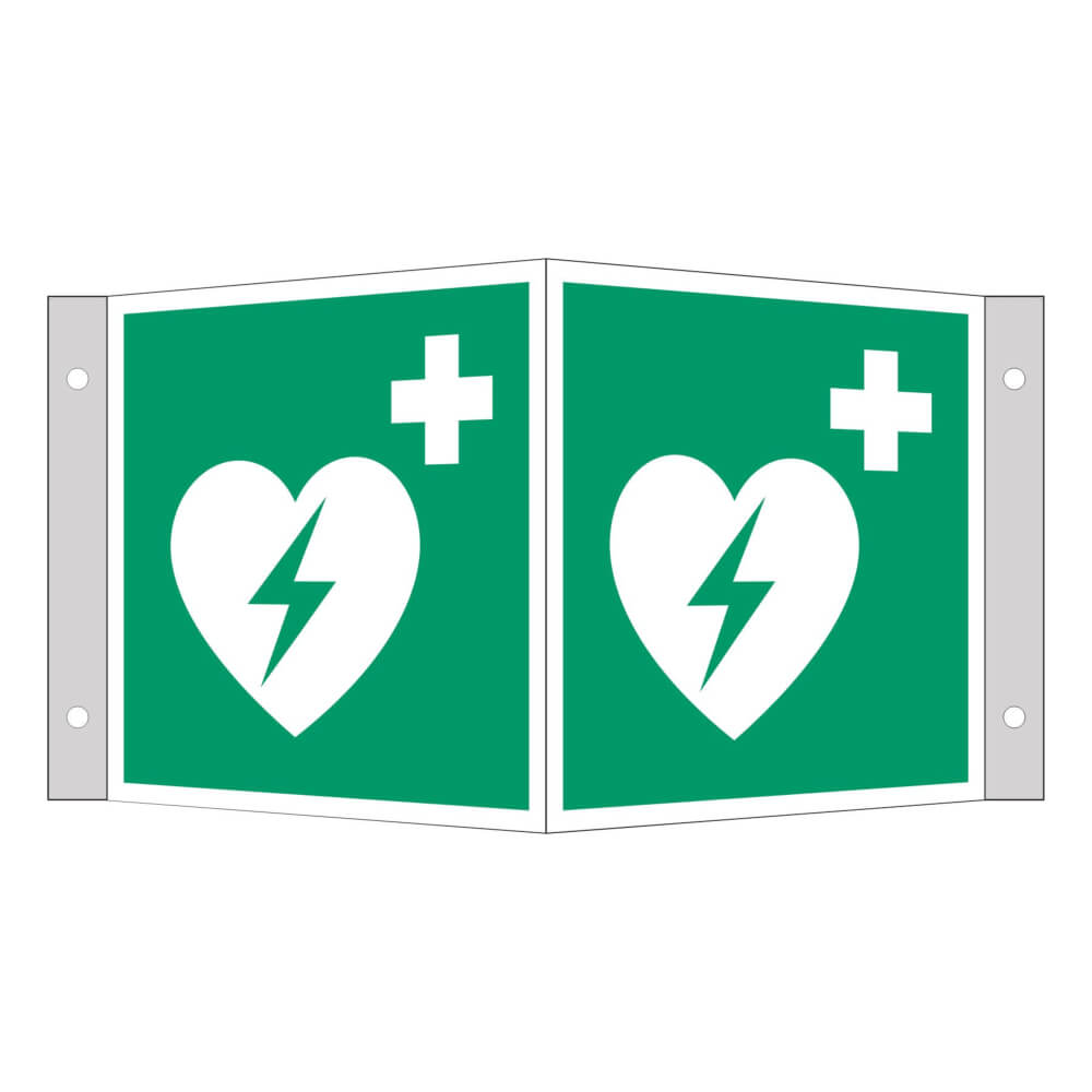 EverGlow Winkelschild AED Defibrillator 15x15cm gem. ASR 1.3