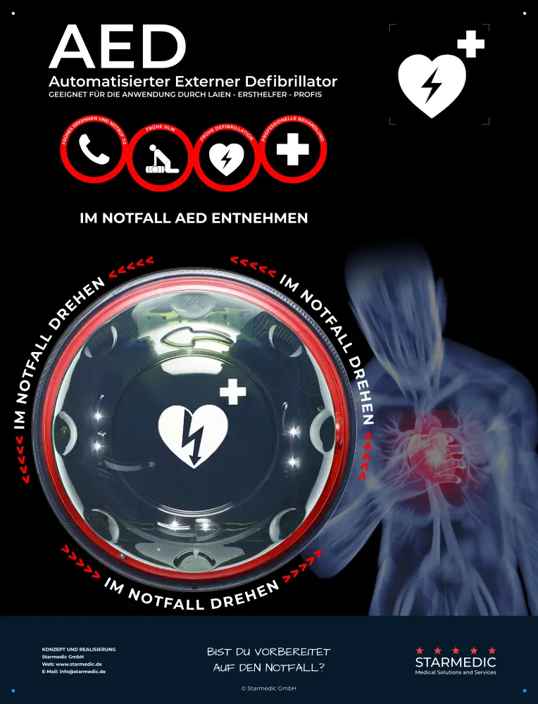 Starmedic AED Hinweistafel Basic IIR Starmedic AED Hinweistafel Basic IIR mit Rotaid Solid Plus Rot Wandschrank